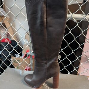 Vince Camuto Dark Brown Leather Over-the-Knee Block Heel Boots